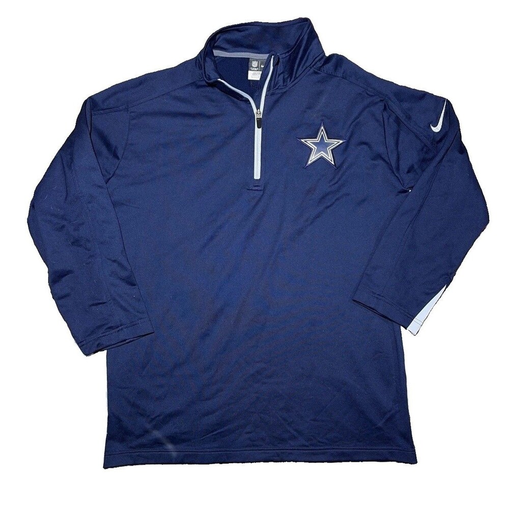 Nike Dallas Cowboys NFL On-Field 1/4 Zip Jacket Pullover Blue Tan Men's Large